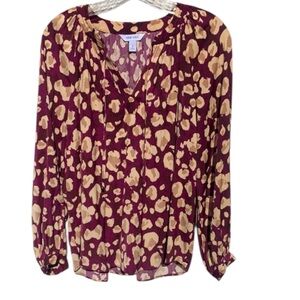 Nine West Burgundy and Beige Patterned Blouse. Size S. In Excellent Condition.